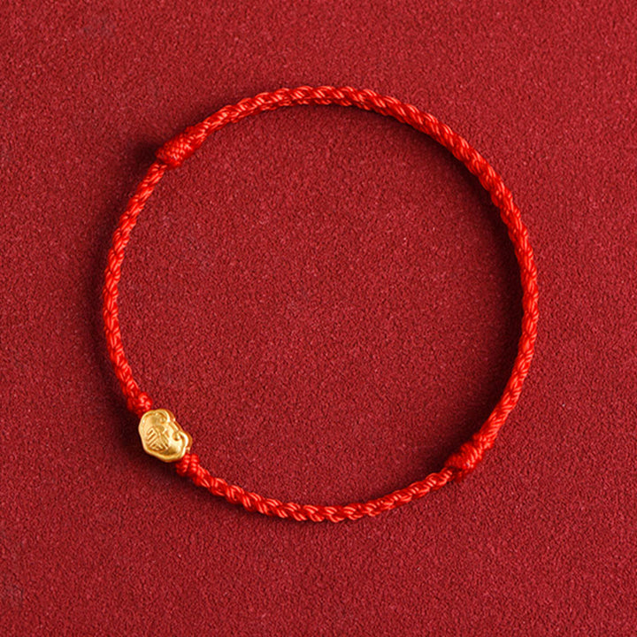 Buddha Stones 999 Gold Chinese Lock Charm Fu Character Protection Handmade Rope Bracelet - image 9