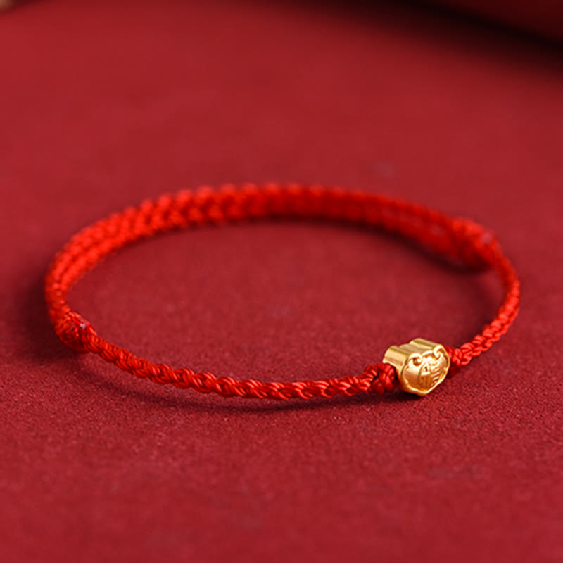 Buddha Stones 999 Gold Chinese Lock Charm Fu Character Protection Handmade Rope Bracelet