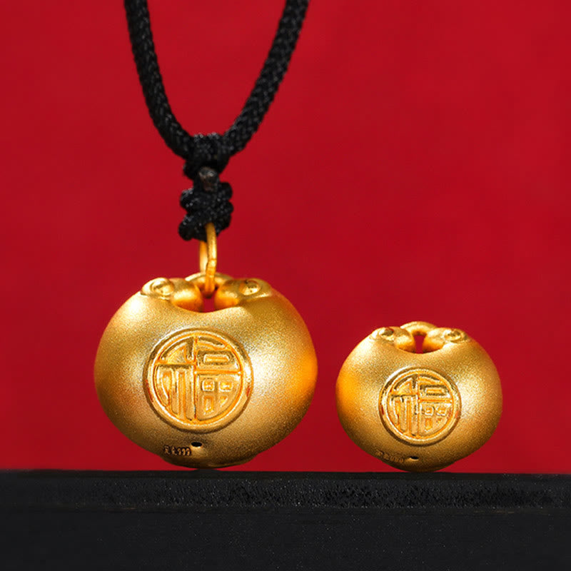 Buddha Stones 999 Gold Fu Character Wish Lock Pattern Luck Rope Necklace Pendant