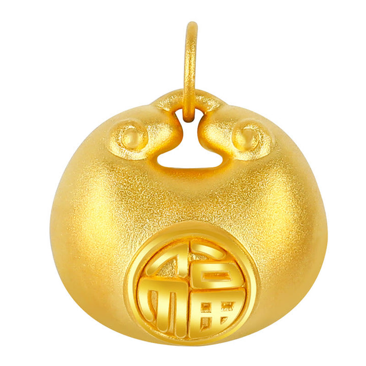 Buddha Stones 999 Gold Fu Character Wish Lock Pattern Luck Rope Necklace Pendant