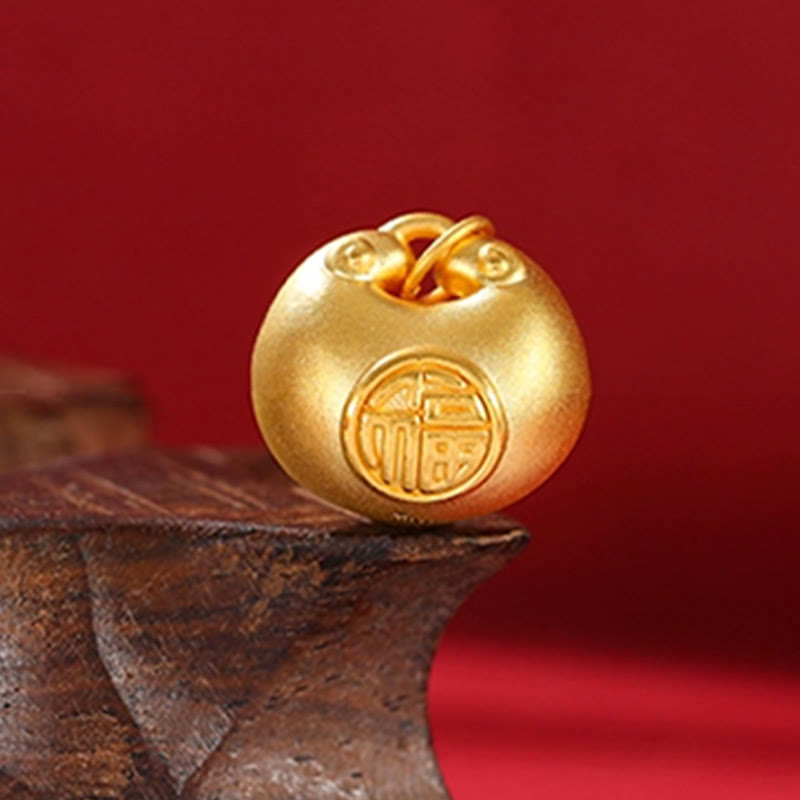 Buddha Stones 999 Gold Fu Character Wish Lock Pattern Luck Rope Necklace Pendant