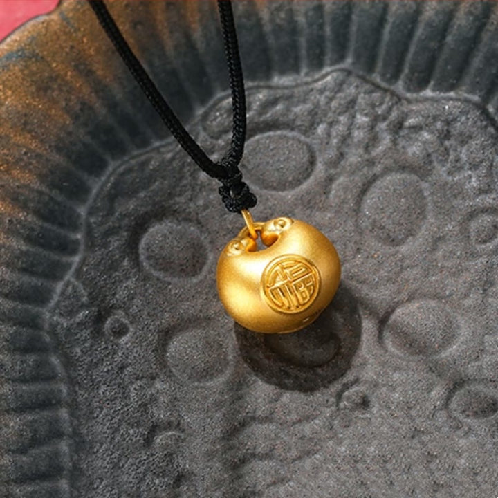 Buddha Stones 999 Gold Fu Character Wish Lock Pattern Luck Rope Necklace Pendant - Big Fu Character(Gold About 1.6g)+ Black Necklace Rope - image 6