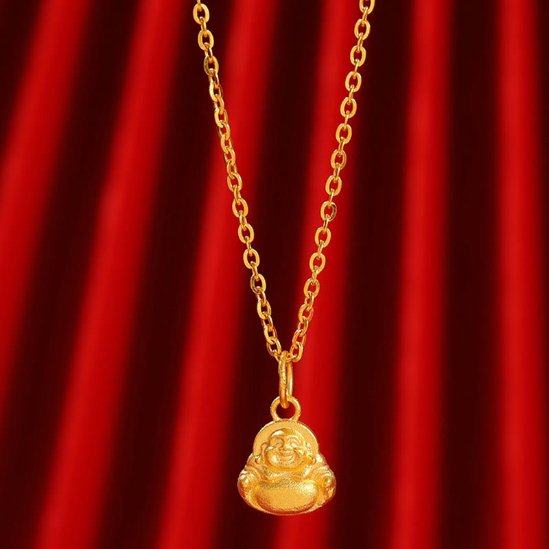 Buddha Stones 999 Gold Mini Laughing Buddha Luck Wealth Necklace Pendant - Super Mini Laughing Buddha(Gold About 0.96g) - With Gold Chain(Gold About 3.35g) - image 6