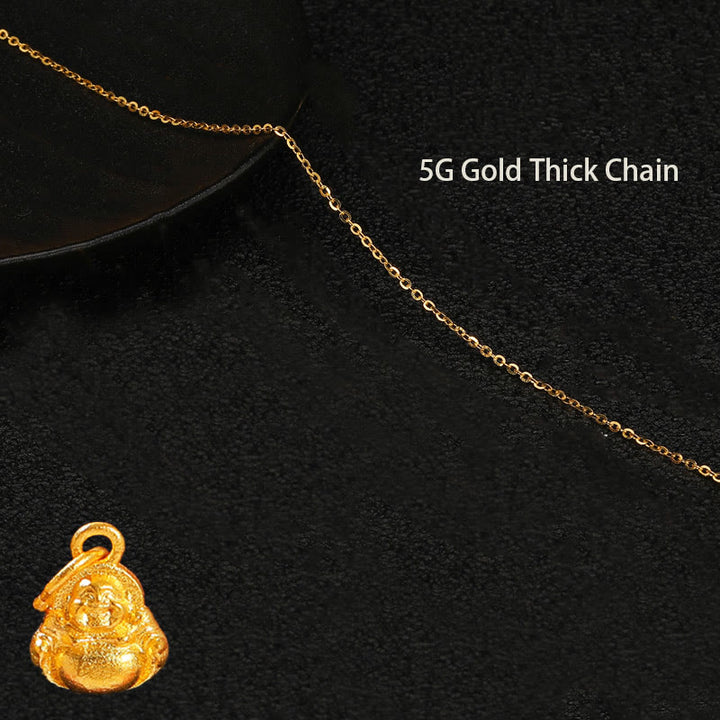 Buddha Stones 999 Gold Mini Laughing Buddha Luck Wealth Necklace Pendant