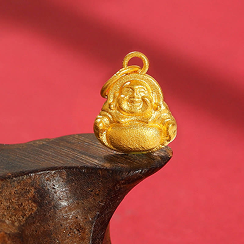 Buddha Stones 999 Gold Mini Laughing Buddha Luck Wealth Necklace Pendant - Mini Laughing Buddha(Gold About 1.22g) - Pendant Only - image 1