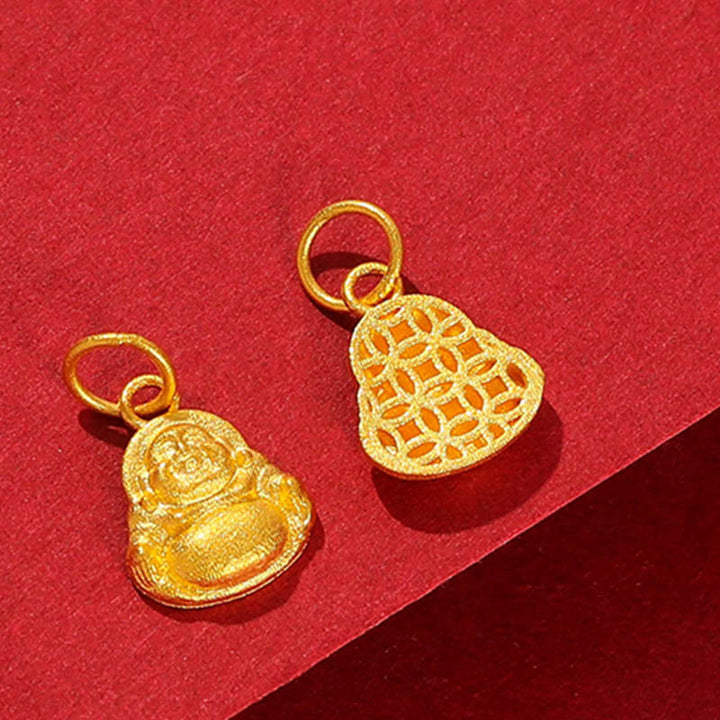 Buddha Stones 999 Gold Mini Laughing Buddha Luck Wealth Necklace Pendant