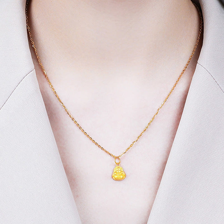 Buddha Stones 999 Gold Mini Laughing Buddha Luck Wealth Necklace Pendant - image 16