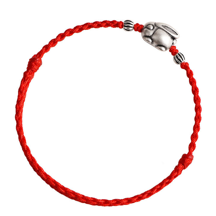 Buddha Stones Handmade 999 Sterling Silver Rabbit Luck Rope Bracelet Anklet - image 14