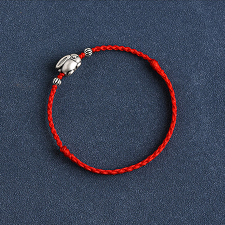 Buddha Stones Handmade 999 Sterling Silver Rabbit Luck Rope Bracelet Anklet - image 12