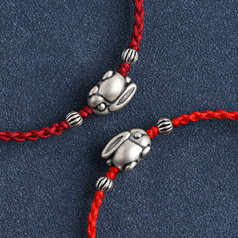 Buddha Stones Handmade 999 Sterling Silver Rabbit Luck Rope Bracelet Anklet - image 20