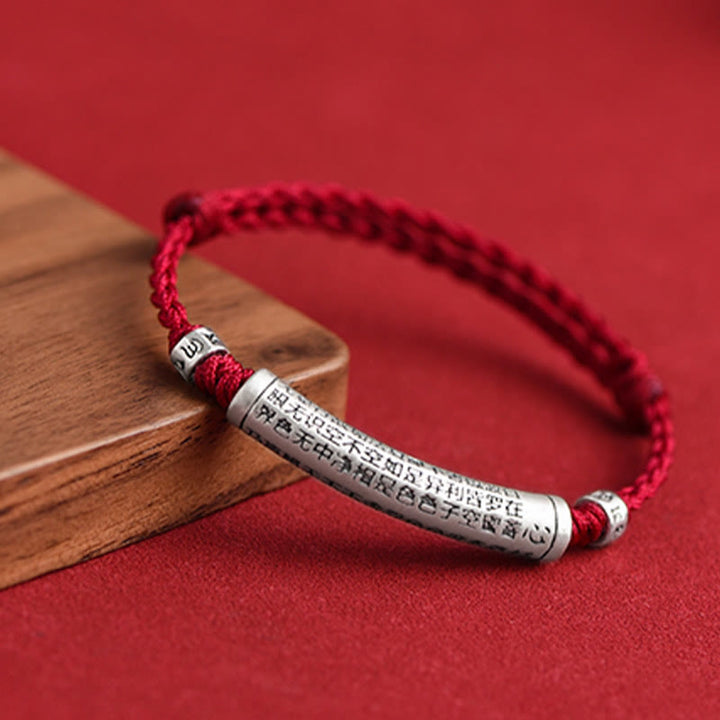 Buddha Stones Handmade 999 Sterling Silver Om Mani Padme Hum Heart Sutra Carved Luck Rope Bracelet Anklet - image 3