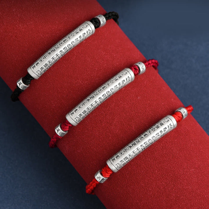 Buddha Stones Handmade 999 Sterling Silver Om Mani Padme Hum Heart Sutra Carved Luck Rope Bracelet Anklet - image 22