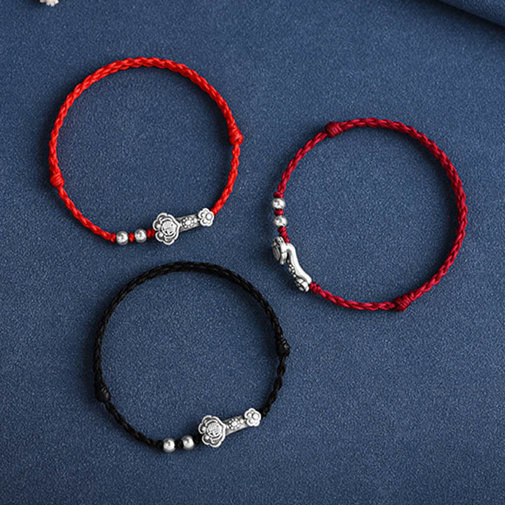Buddha Stones Handmade 999 Sterling Silver Fu Character Wish Ruyi Handle Fortune Rope Bracelet Anklet - image 26