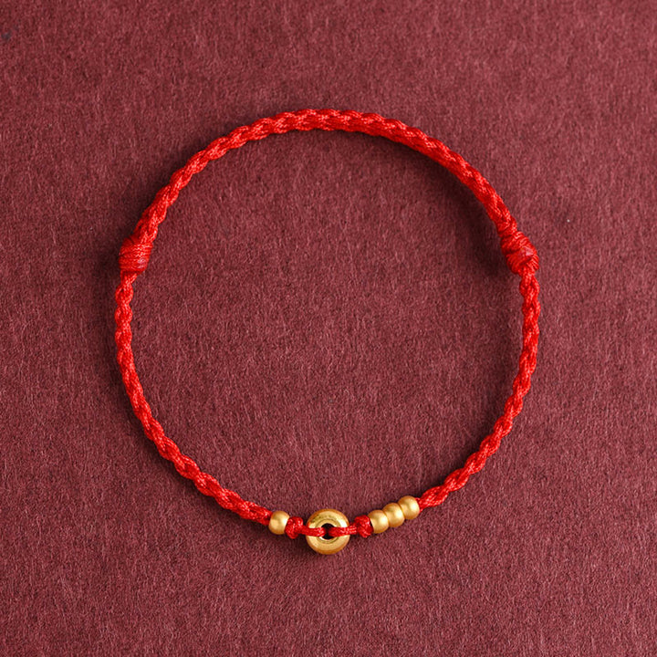 Buddha Stones 999 Gold Small Peace Buckle Design Handmade Luck Braided Rope Bracelet Anklet - image 2
