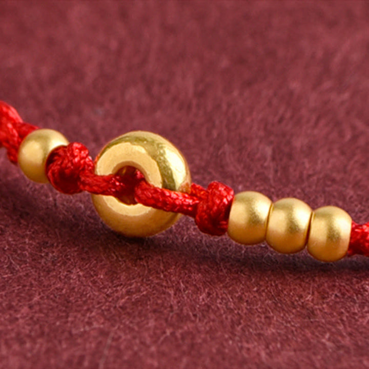 Buddha Stones 999 Gold Small Peace Buckle Design Handmade Luck Braided Rope Bracelet Anklet - image 4
