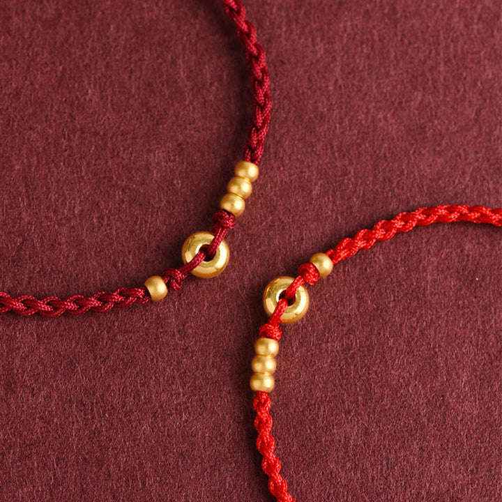 Buddha Stones 999 Gold Small Peace Buckle Design Handmade Luck Braided Rope Bracelet Anklet - image 16