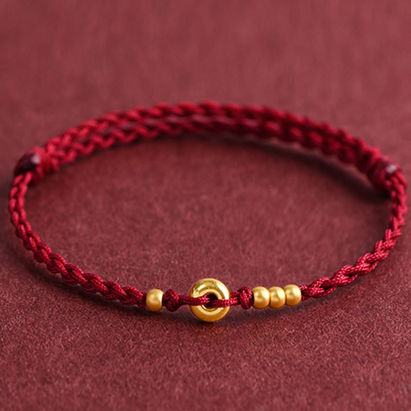 Buddha Stones 999 Gold Small Peace Buckle Design Handmade Luck Braided Rope Bracelet Anklet - image 13