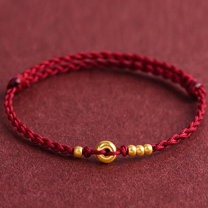 Buddha Stones 999 Gold Small Peace Buckle Design Handmade Luck Braided Rope Bracelet Anklet