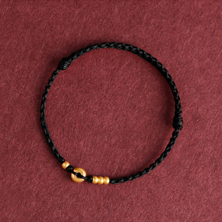 Buddha Stones 999 Gold Small Peace Buckle Design Handmade Luck Braided Rope Bracelet Anklet - image 19