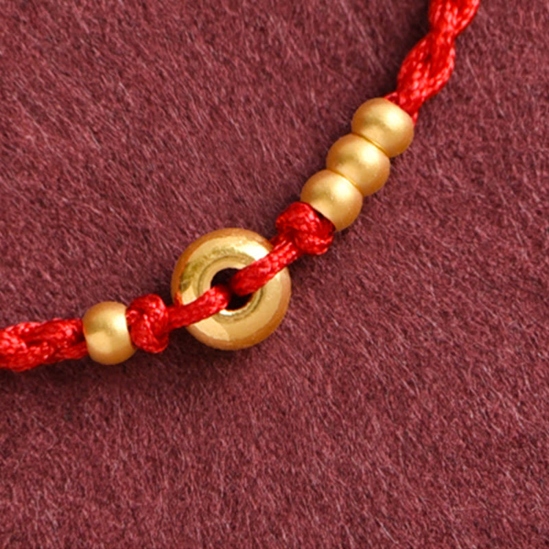 Buddha Stones 999 Gold Small Peace Buckle Design Handmade Luck Braided Rope Bracelet Anklet - image 8