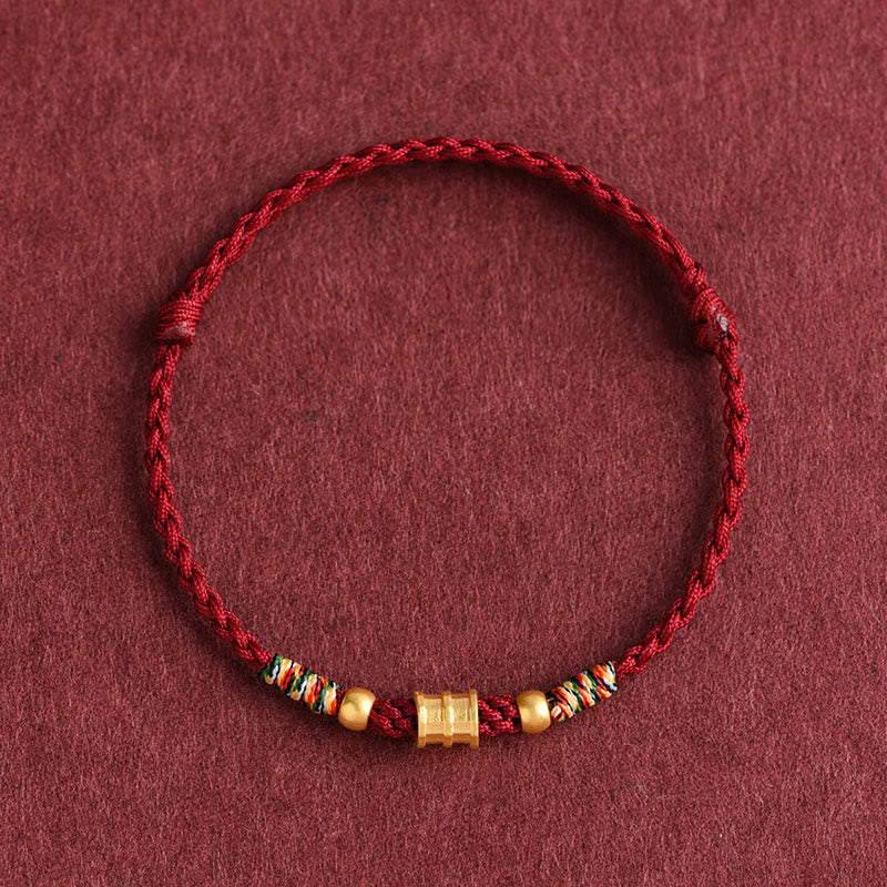 Buddha Stones 999 Gold Small Bucket Shape Design Handmade Luck Braided Rope Bracelet Anklet - image 1