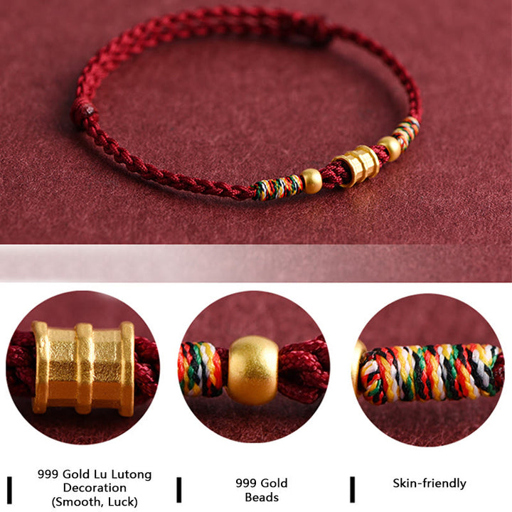 Buddha Stones 999 Gold Small Bucket Shape Design Handmade Luck Braided Rope Bracelet Anklet