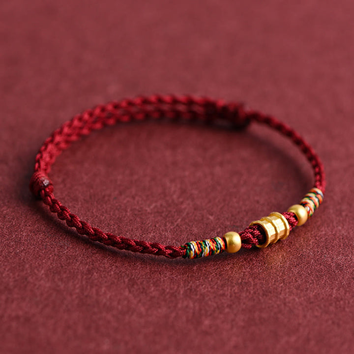 Buddha Stones 999 Gold Small Bucket Shape Design Handmade Luck Braided Rope Bracelet Anklet