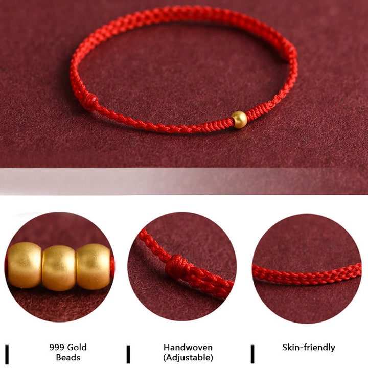 Buddha Stones 999 Gold One Mini Bead Design Handmade Strength Braided Rope Bracelet Anklet - image 7