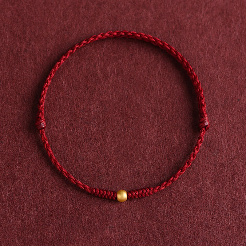 Buddha Stones 999 Gold One Mini Bead Design Handmade Strength Braided Rope Bracelet Anklet