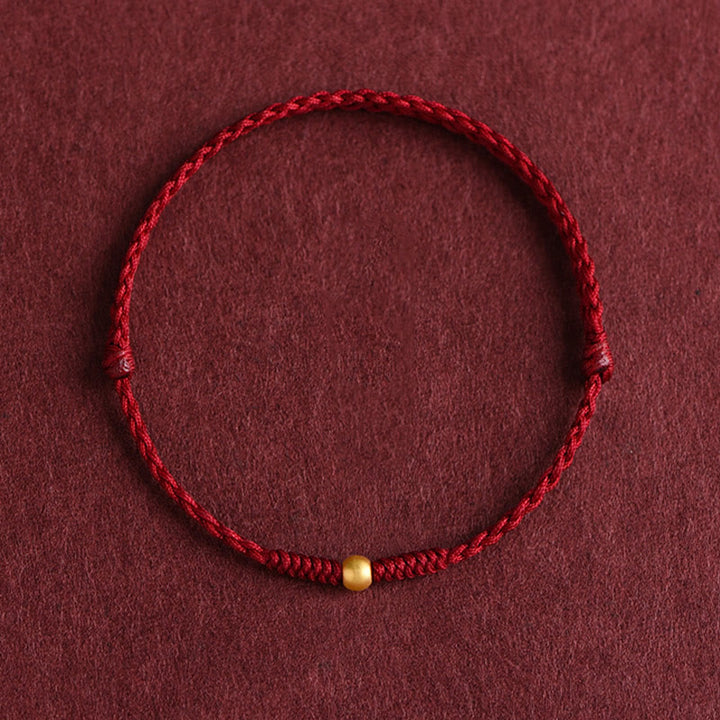 Buddha Stones 999 Gold One Mini Bead Design Handmade Strength Braided Rope Bracelet Anklet - Anklet(Circumference 18-30cm) - Dark Red - image 0