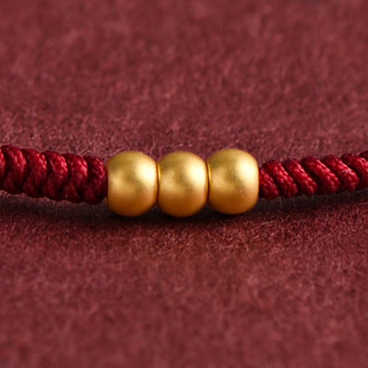 Buddha Stones 999 Gold Mini Three Beads Design Handmade Luck Rope Bracelet Anklet - image 8