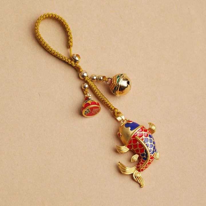 Buddha Stones Colorful Koi Fish Hollow Bell Wealth Luck Key Chain