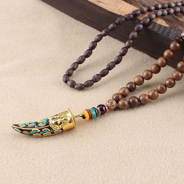 Buddha Stones Tibet Wenge Wood Om Mani Padme Hum OM Symbol Mantra Horn Pattern Protection Necklace Pendant