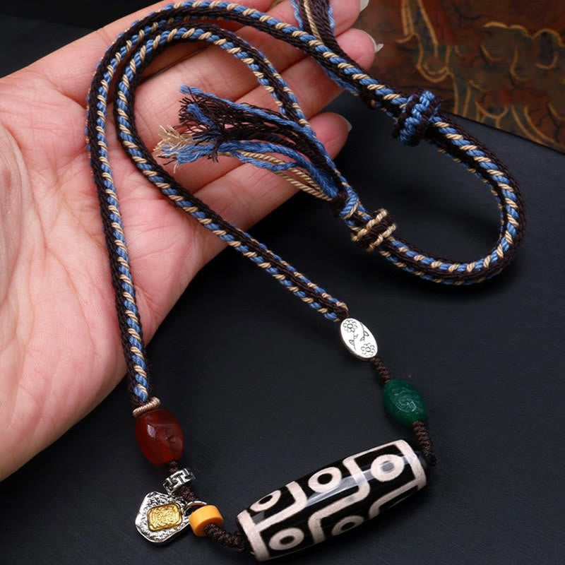 Buddha Stones Tibetan Nine-eye Dzi Bead Protection Braided Rope Necklace Pendant