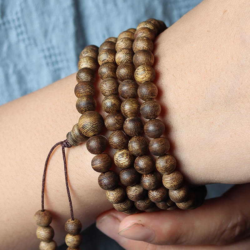 Buddha Stones 108 Mala Beads Huizhou Green Qinan Agarwood Peace Strength Bracelet