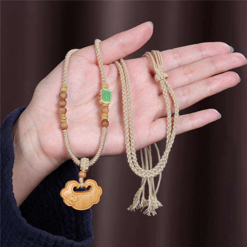 Buddha Stones Tibetan Sandalwood Chinese Lock Charm Protection Necklace Pendant