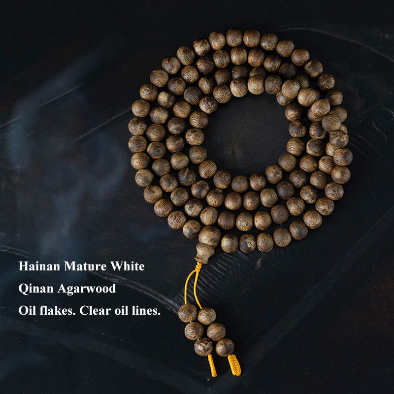 Buddha Stones 108 Mala Beads Hainan White Qinan Agarwood Calm Strength Bracelet