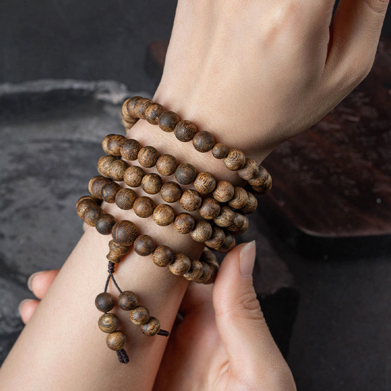 Buddha Stones 108 Mala Beads Hainan White Qinan Agarwood Calm Strength Bracelet