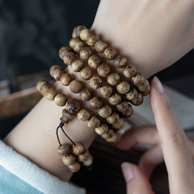 Buddha Stones 108 Mala Beads Hainan White Qinan Agarwood Calm Strength Bracelet