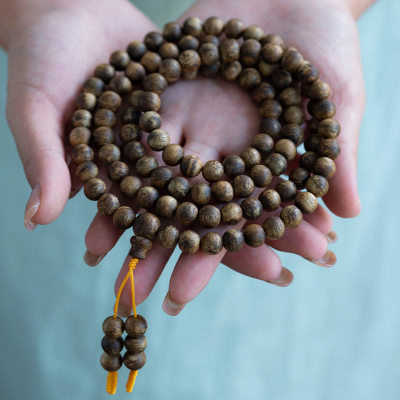 Buddha Stones 108 Mala Beads Hainan White Qinan Agarwood Calm Strength Bracelet