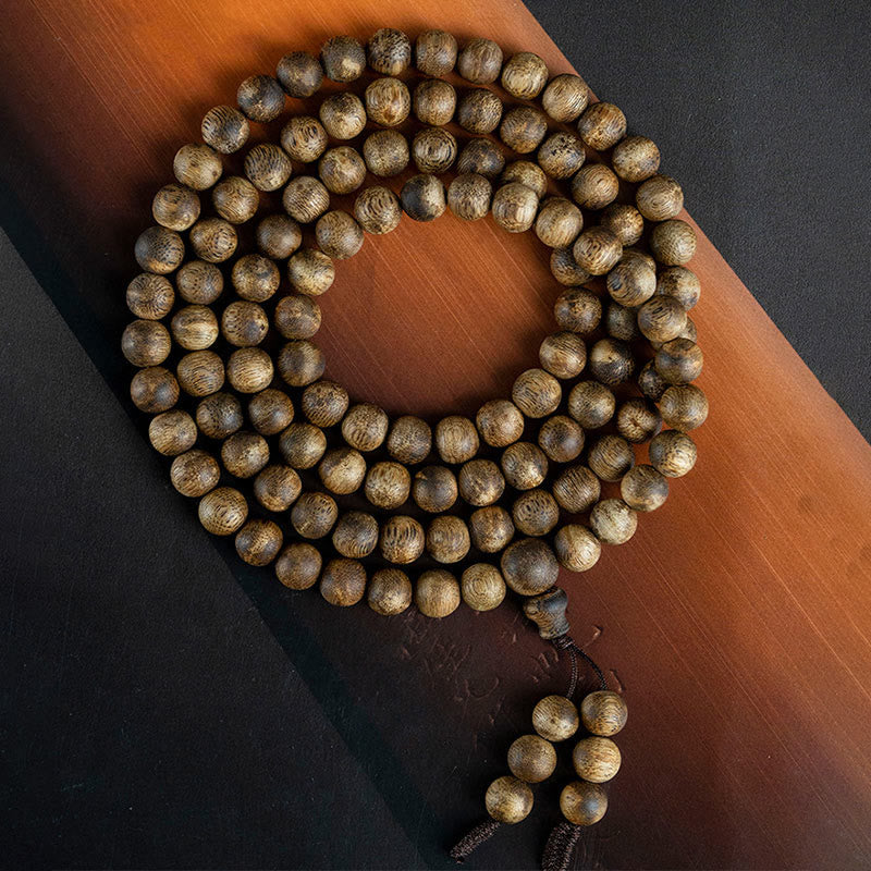 Buddha Stones 108 Mala Beads Hainan White Qinan Agarwood Calm Strength Bracelet