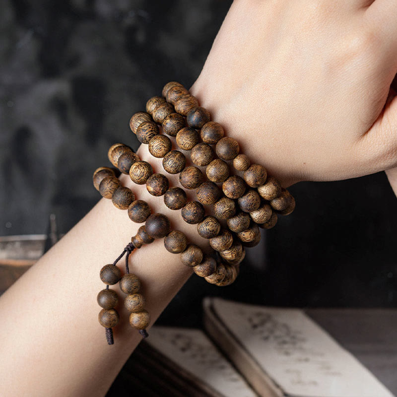 Buddha Stones 108 Mala Beads Hainan White Qinan Agarwood Calm Strength Bracelet