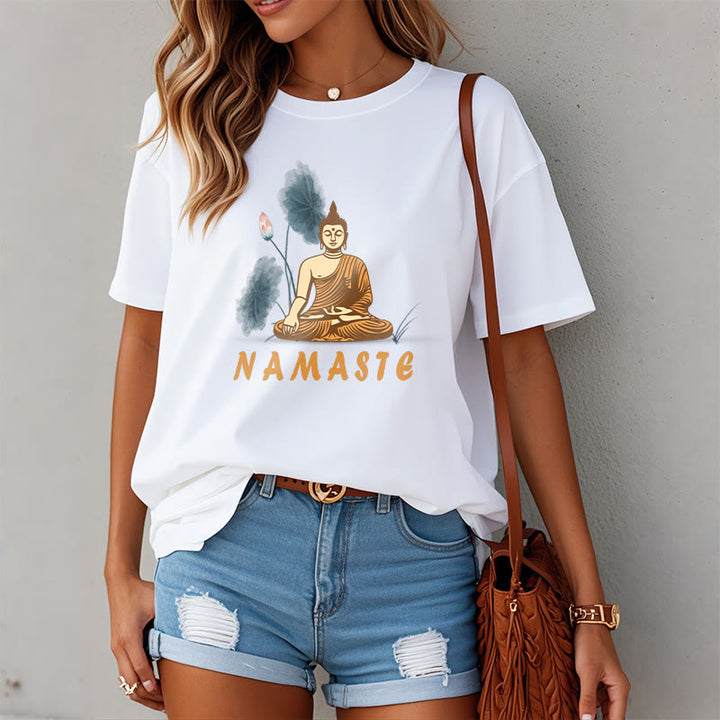 Buddha Stones NAMASTE Buddha Lotus Leaf Tee T-shirt - image 5