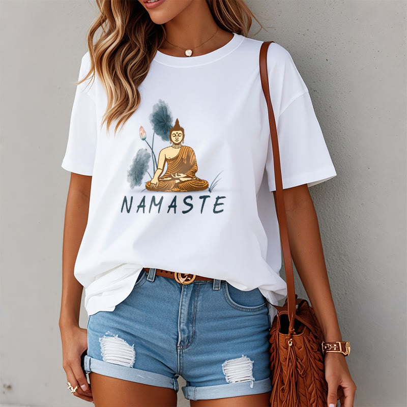 Buddha Stones NAMASTE Buddha Lotus Leaf Tee T-shirt - image 24