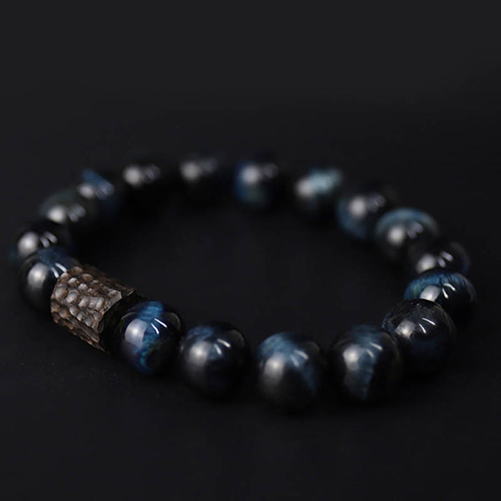 Buddha Stones Tiger Eye Ebony Wood Beads Calm Bracelet