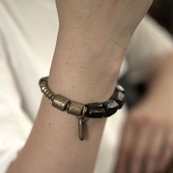 Buddha Stones Vintage Peace Ebony Wood Copper Beads Bracelet