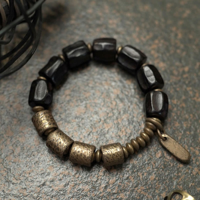 Buddha Stones Vintage Peace Ebony Wood Copper Beads Bracelet