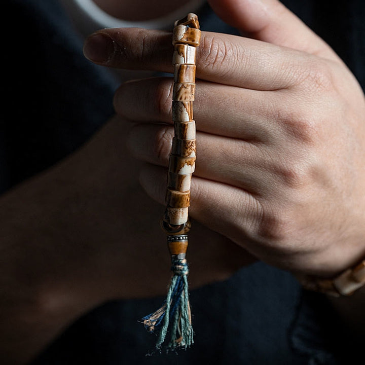 Buddha Stones Tibetan Deer Bone Yak Bone Skull Carved Wisdom Bracelet