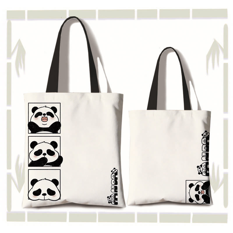 Buddha Stones Large Capacity Handmade Canvas Cute Panda Commuter Shoulder Bag Shopping Bag