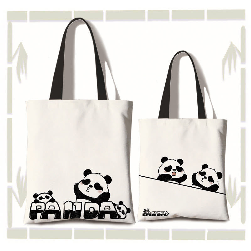 Buddha Stones Large Capacity Handmade Canvas Cute Panda Commuter Shoulder Bag Shopping Bag